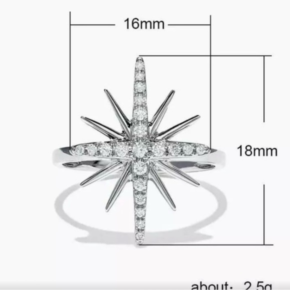 Cubic Zirconia Silver Starburst Ring. Size 7 - Picture 5 of 5